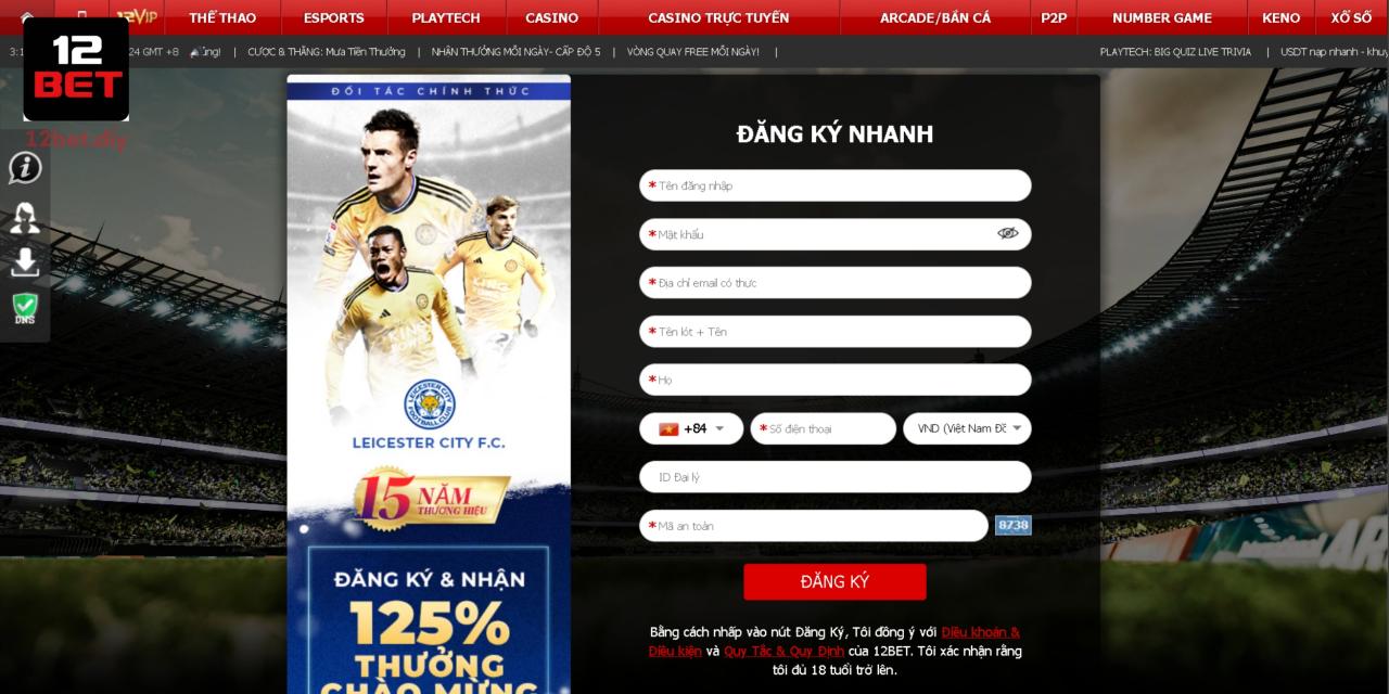 Hướng dẫn 4 bước đăng ký nhanh tại 12Bet