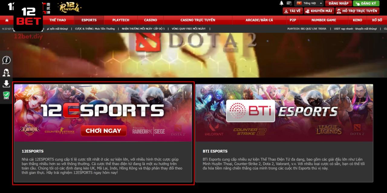 Sảnh 12ESPORTS nổi bật với nhiều ưu điểm hấp dẫn